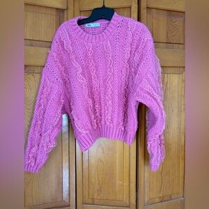 Cozy Pink Textured Cable-Knit Women's Sweater